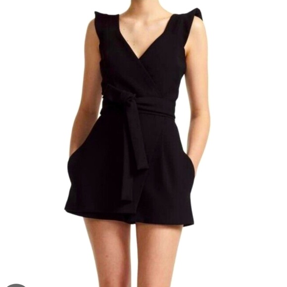 Maje Ibora short crepe wrap v neck black romper size 36 - Picture 2 of 7